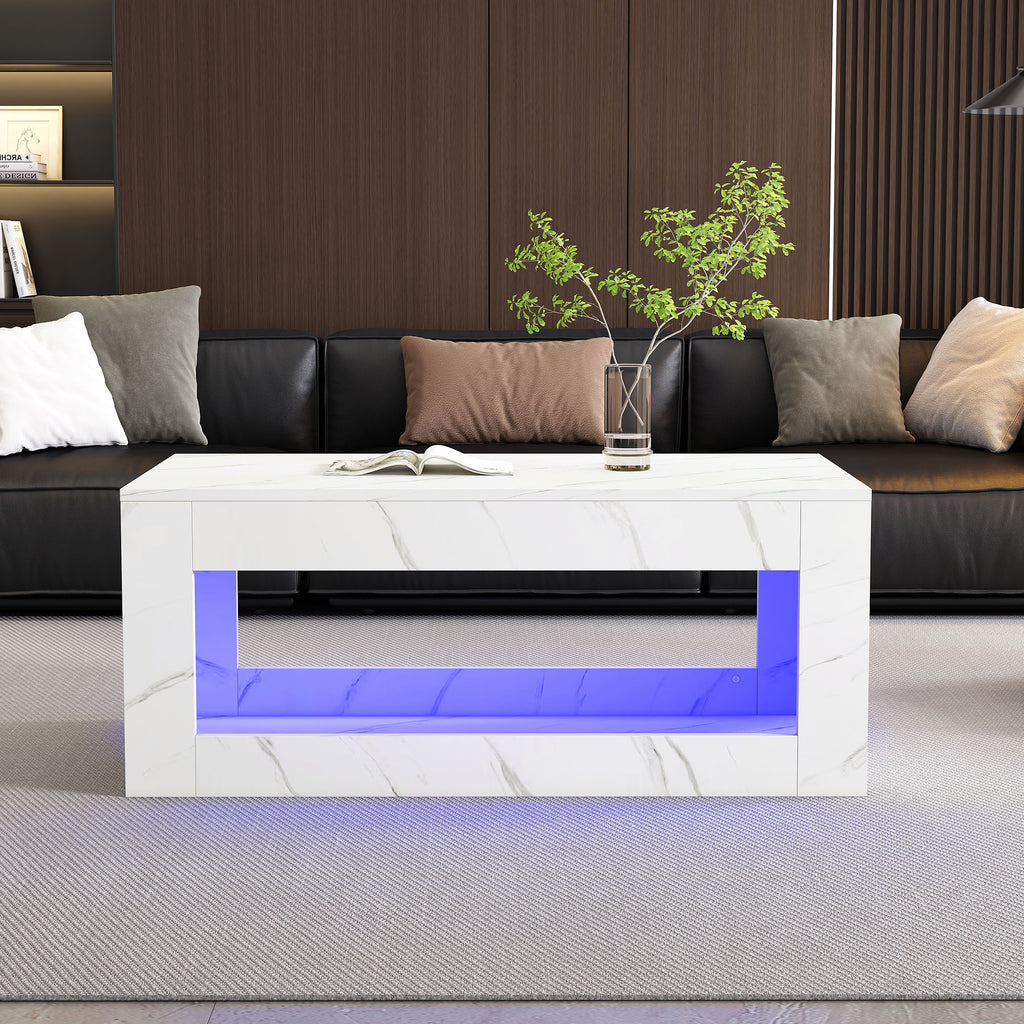 WF323710WAA) Moderno mesón LED, mesón para el salón, sofático, mesón de salón, mesón con brillo alto con control remoto, gran mesón con estampado de mármol (blanco)
