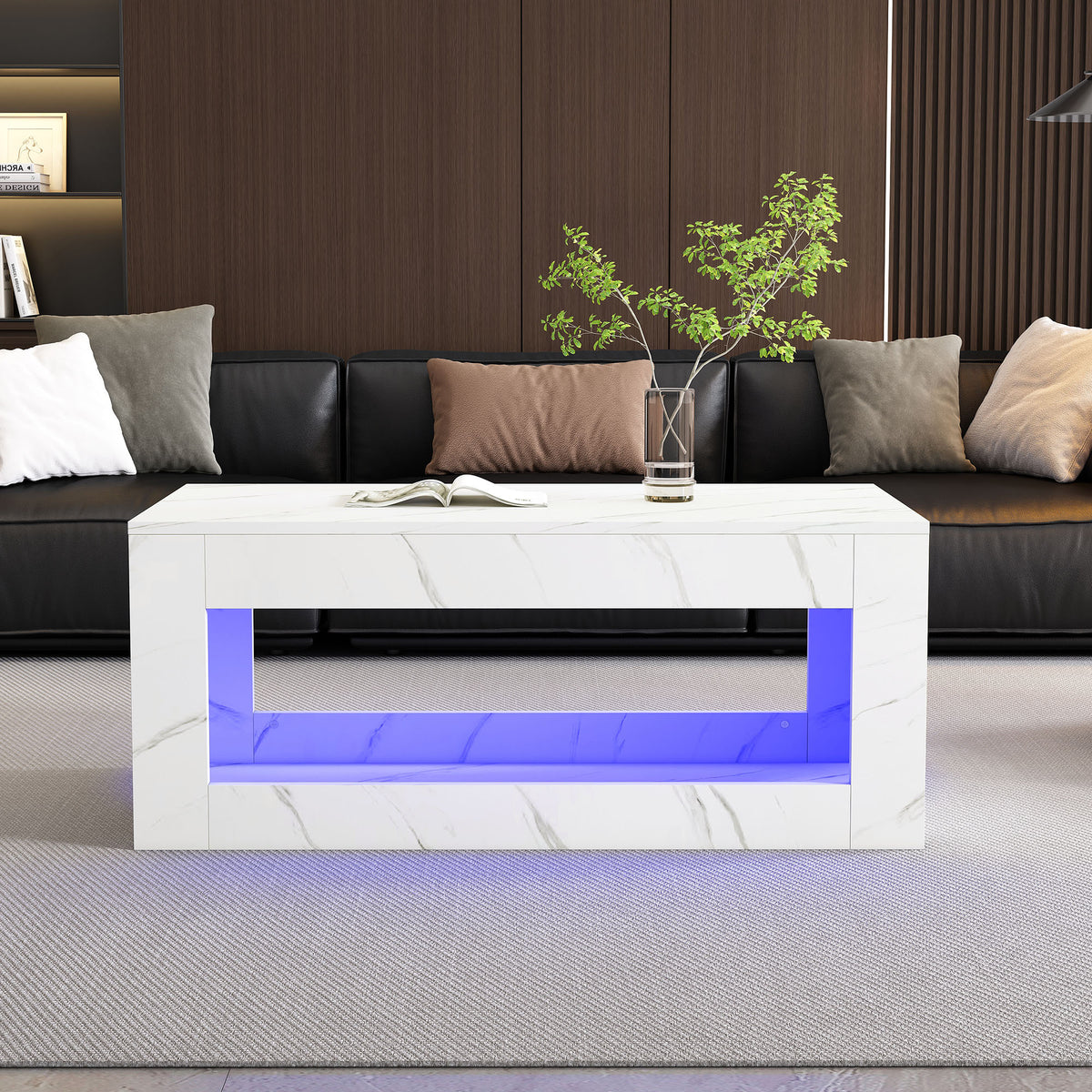WF323710WAA) Moderno mesón LED, mesón para el salón, sofático, mesón de salón, mesón con brillo alto con control remoto, gran mesón con estampado de mármol (blanco)