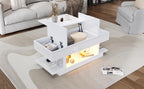 Mesón de Sofá con Luz LED y Placa Elevable – 98×45×40 cm, Blanco con Almacenamiento Oculto
