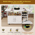 Mesa de comedor plegable rectangular móvil de 110x70x80 cm, multifuncional con 5 plataformas de almacenamiento y 5 ruedas con freno (4 fijas), ahorra espacio para cocina, casa, oficina, residencia estudiantil, estilo mármol blanco