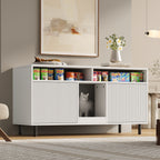 Katzentoiletten-Schrank/Katzenstreuwanne-Schrank con Alfombra de Cojín para Arena, Armario para Mascotas con Soporte, Sideboard/TV Stand para Mascotas, sin Baño para Gato, 120x50x66cm, Blanco