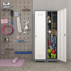 Gabinet de almacenamiento para limpieza de metal esbelto con puerta cerradora, estantes y barra de colgado, 65" de alto, organizador de utilidades para cocina, despensa, oficina, taller y garaje
