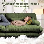 Sofá angular modular de 4 plazas con asiento profundo, sofá cama de chenille, cómodamente revestido para salón, apartamento, estudio, oficina, chenille verde
