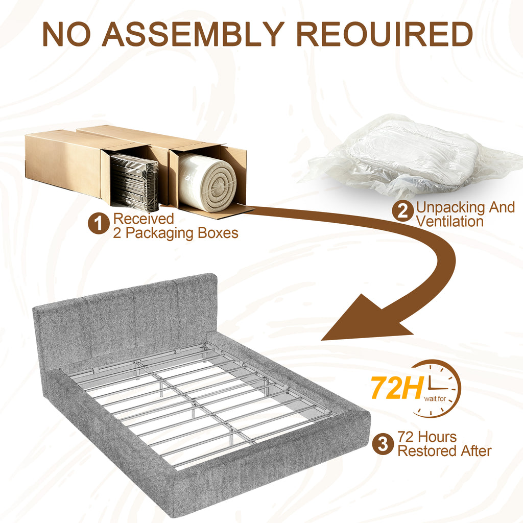 Cama de 160x200 cm con cabeza con relleno, armazón de acero reforzado, sin boxspring: montaje sencillo, alta estabilidad, no incluye colchón.