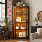 Armario vitrina de 165 cm con LED, armario lateral de cristal de seguridad de 4 niveles, moderno armario de vinos para figuras, coleccionables y vinos, para cocina y comedor