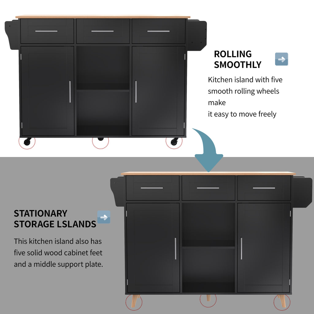 Gran carrito de cocina/armario de 139x46(71)x91,5 cm, cuerpo negro + mesilla de trabajo en madera de alta calidad, mesilla de trabajo plegable, puerta de almacenamiento, ruedas, pies de madera intercambiables, adecuado para comedor, cocina
