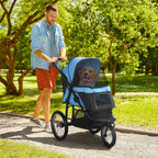 Hundebuggy, carro para perros con reflectores, plegable, cesto de almacenamiento, protección solar, ventanas de red, Oxford, azul