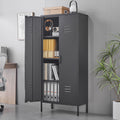 Gabinet de almacenamiento metálico alto negro con 2 puertas y estantes ajustables, gabinete multifuncional para oficina, cuarto de utilidades y garaje