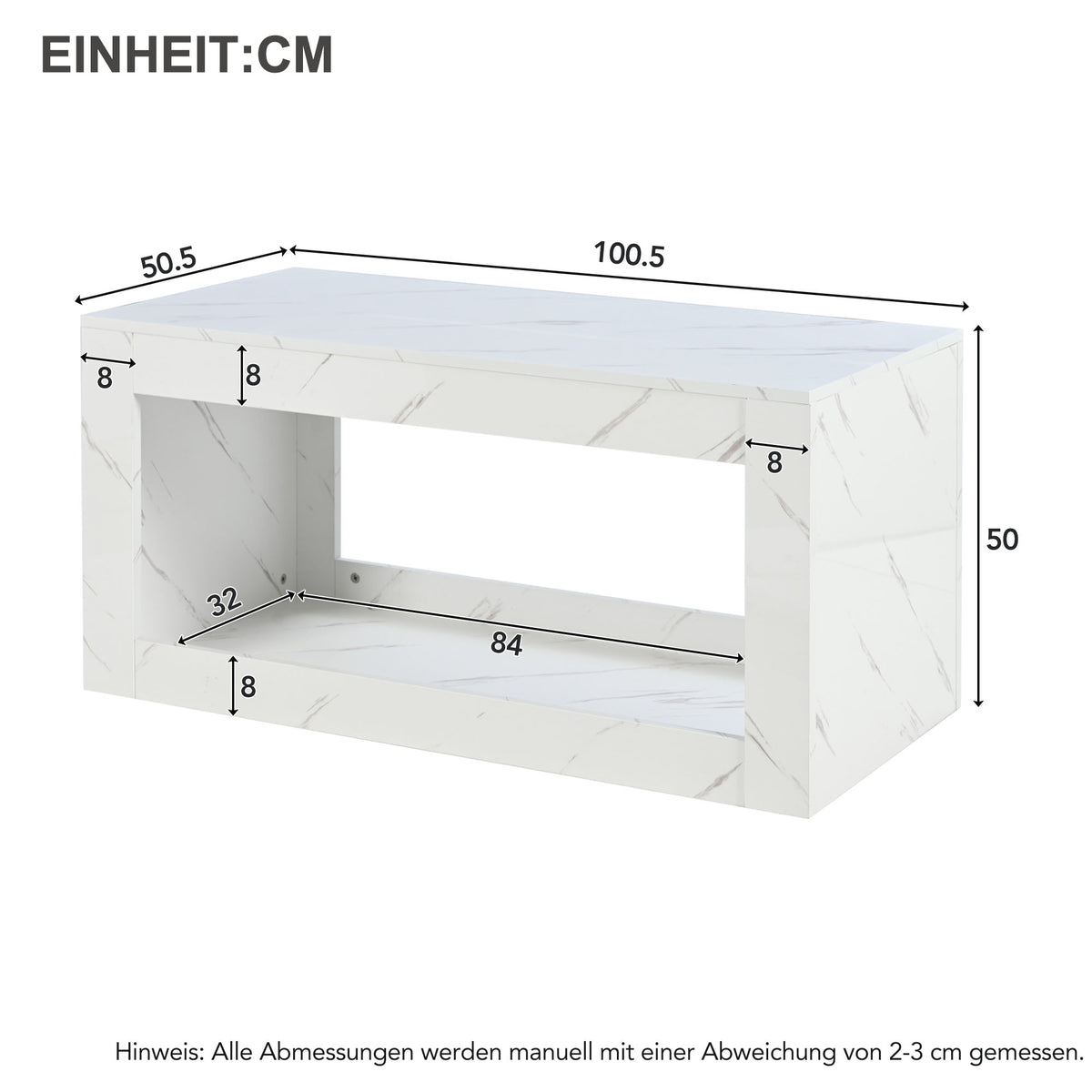 WF323710WAA) Moderno mesón LED, mesón para el salón, sofático, mesón de salón, mesón con brillo alto con control remoto, gran mesón con estampado de mármol (blanco)
