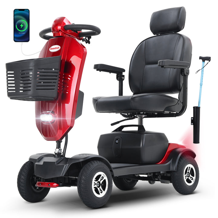 Vehículo eléctrico para mayores, motor de 300 W, capacidad de carga de 136 kg, autonomía de 25 km, soporte de cabeza giratorio de 360°, no requiere licencia de conducir. - A-MAX PLUS RED