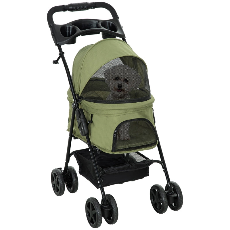 Cochecito para mascotas, plegable, 2 correas de seguridad, 2 porta-bebidas, 67 x 45 x 96 cm, Verde