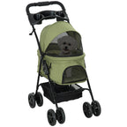 Cochecito para mascotas, plegable, 2 correas de seguridad, 2 porta-bebidas, 67 x 45 x 96 cm, Verde