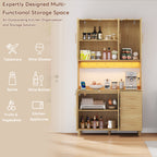 Antecabina de cocina de 183 cm, bufet, luces de decoración LED controladas por app, 2 x USB, 2 x enchufes, tableros de empotramiento ajustables, 3 cajones, asas de metal doradas, ideal para cocinas y comedores.