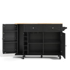 Isla de cocina con placa de trabajo plegable, equipada con 5 ruedas con cierre, armario, estante para vinos y soporte para vasos, negro, 120 x 45(70) x 89 cm