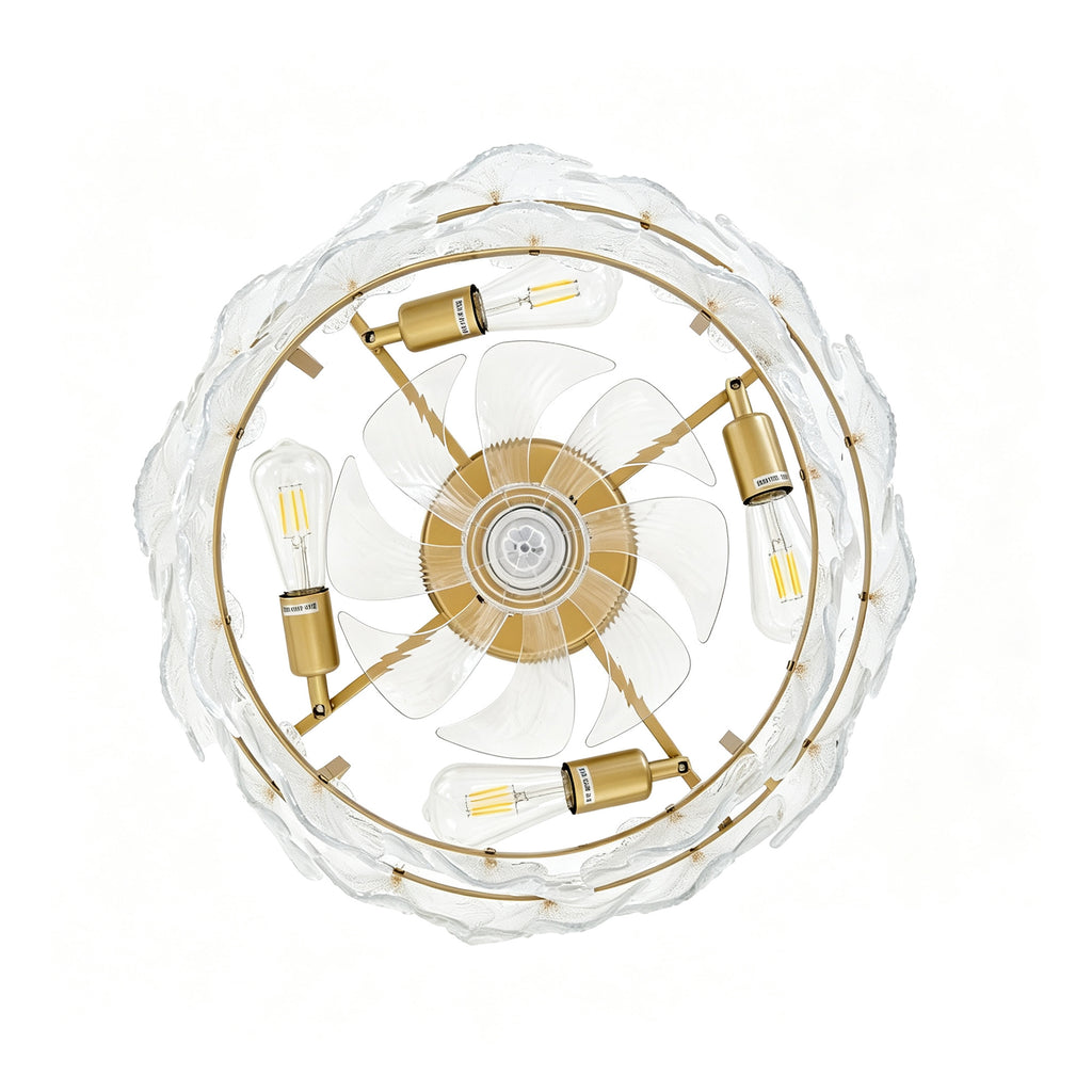 Ventilador de techo de 20 pulgadas con cubierta de cristal de vidrio, alas de ABS, motor de corriente directa silencioso y eficiente en energía, 6 ajustes de velocidad, funciones de avance y retroceso, soporte para operación con app y control remoto