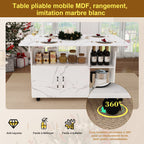 Mesa de comedor plegable rectangular móvil de 110x70x80 cm, multifuncional con 5 plataformas de almacenamiento y 5 ruedas con freno (4 fijas), ahorra espacio para cocina, casa, oficina, residencia estudiantil, estilo mármol blanco