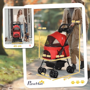 Cochecito para mascotas plegable Oxford Rojo 67x45x96cm para pequeños perros y gatos