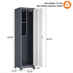 Gabinet de almacenamiento para limpieza de metal esbelto con puerta cerradora, estantes y barra de colgado, 65" de alto, organizador de utilidades para cocina, despensa, oficina, taller y garaje