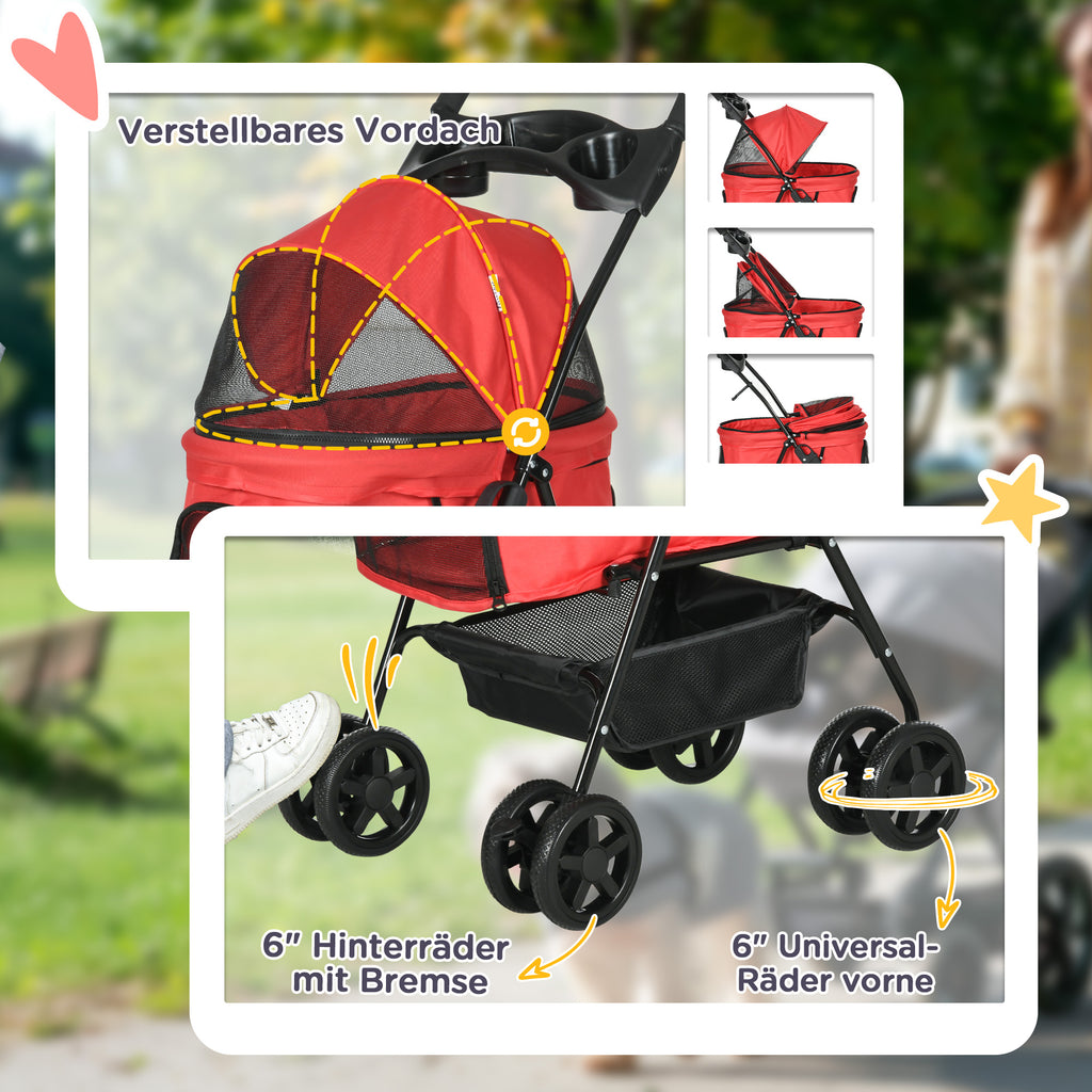 Cochecito para mascotas plegable Oxford Rojo 67x45x96cm para pequeños perros y gatos