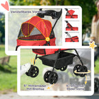 Cochecito para mascotas plegable Oxford Rojo 67x45x96cm para pequeños perros y gatos