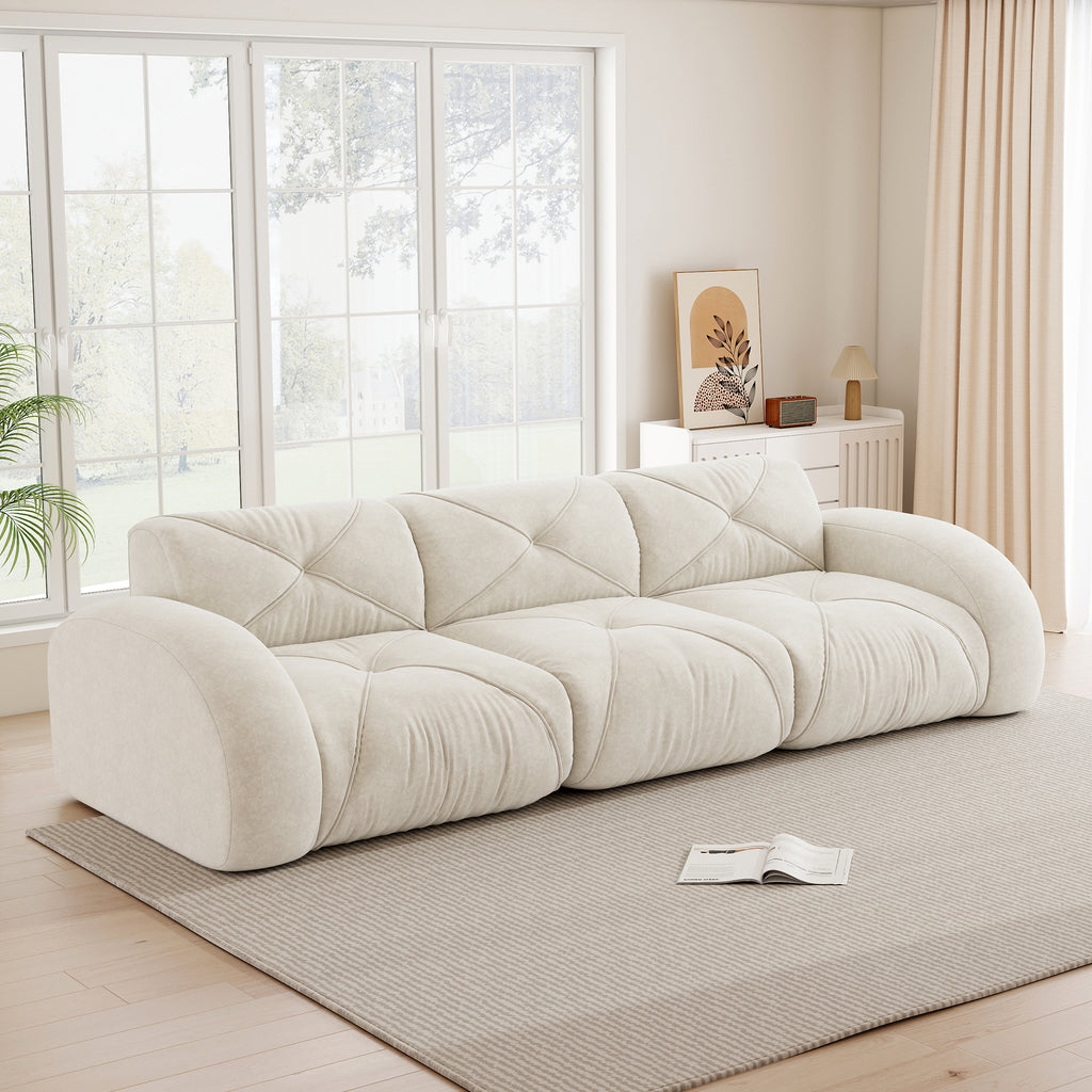 Sofá sin armazón, módulo de sofá tres plazas extra grande, hecho de cómodo material chenille, ideal para el salón, diseño antiresbaladizo, sin necesidad de montaje, color beige claro