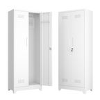 Gabinet de almacenamiento para herramientas de limpieza de 65" de color blanco con puertas con cerradura, estantes, varilla de colgado y anzuelos S