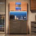 Armario alto de cocina de 100 × 40 × 180 cm, estilo betón, placa de trabajo negra, iluminación LED ajustable, toma de corriente europea, adecuado para cocinas, salones de estar, apartamentos, etc.
