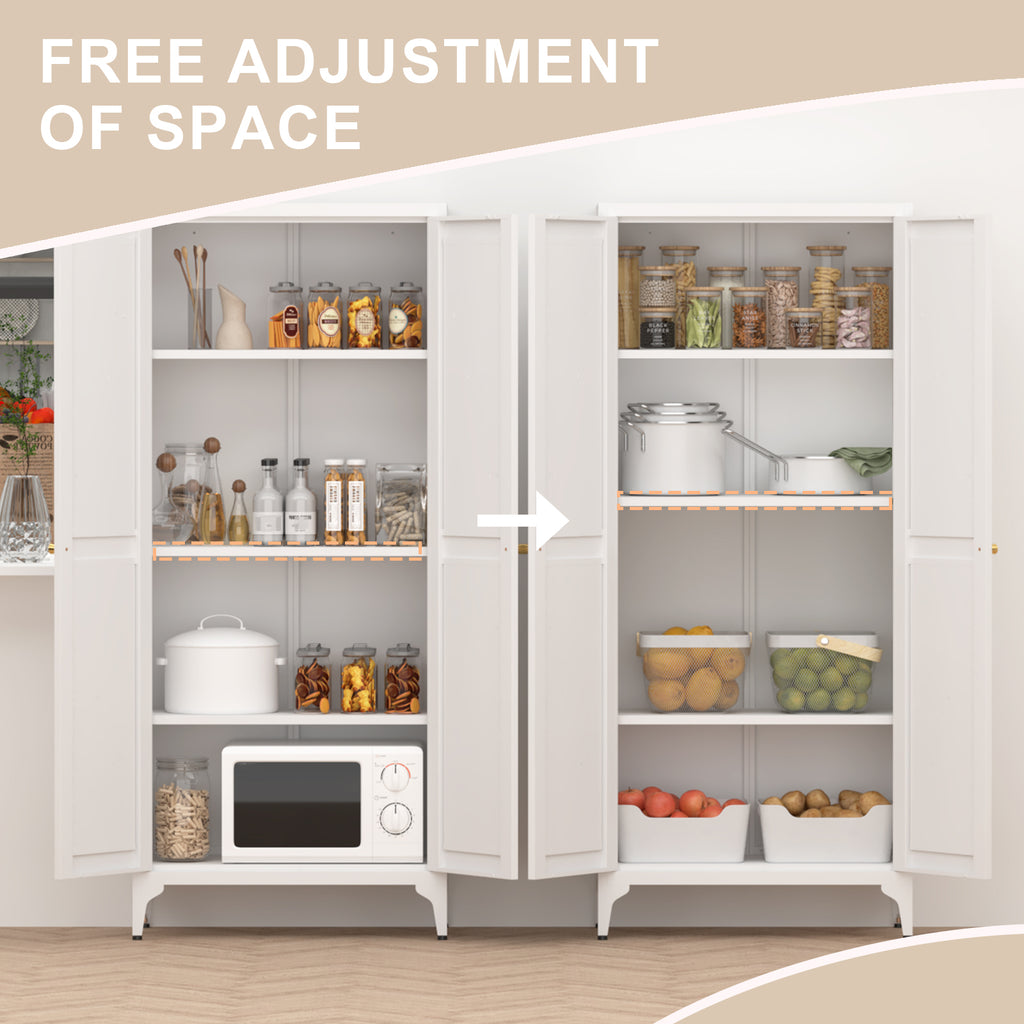 Gabineté de almacenamiento metálico de dos puertas para despensa de la cocina, con estantes ajustables, gabineté alto de acero para la cocina, salón, comedor y oficina, blanco