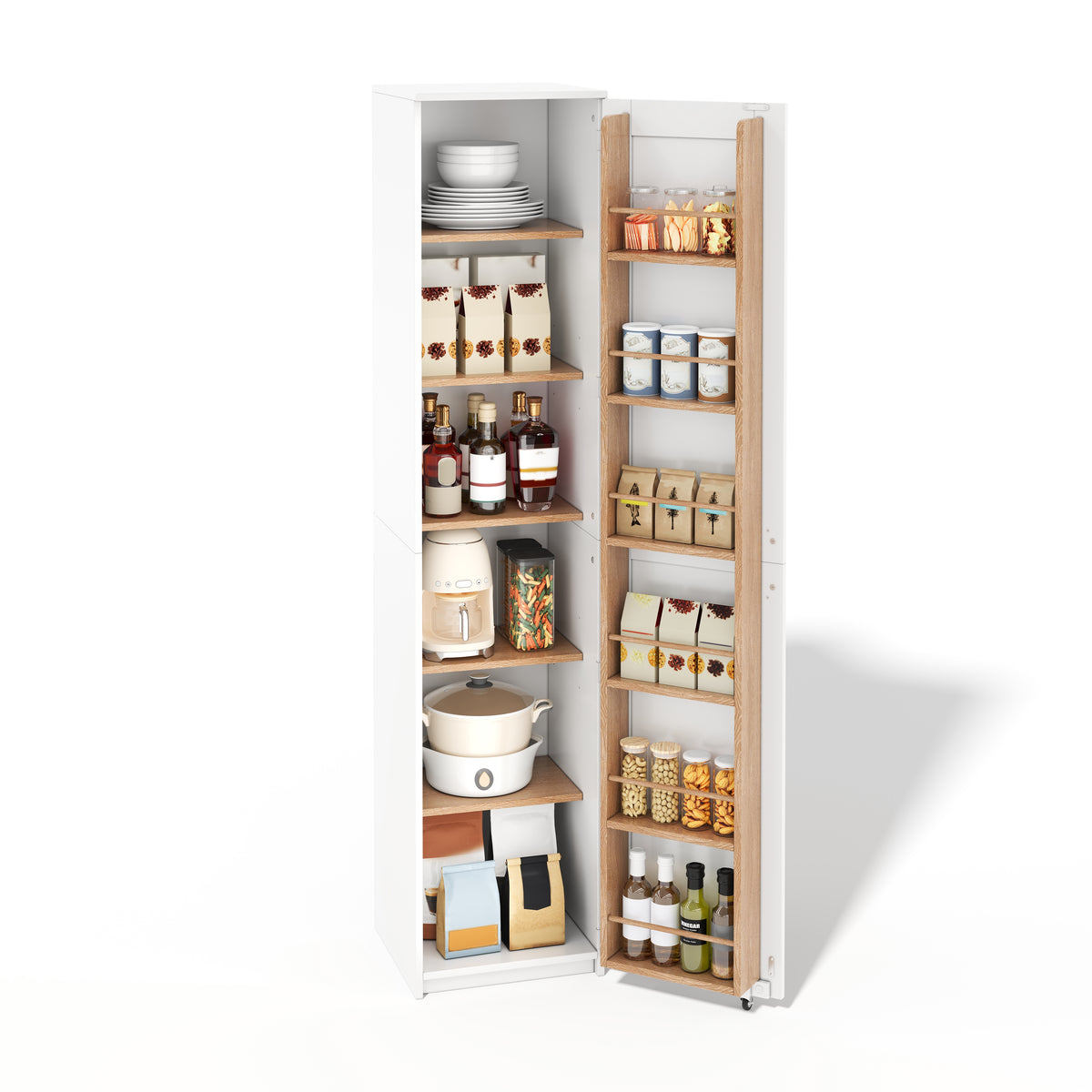 Armario de cocina, armario alto de almacenamiento con soportes para puertas y baldas ajustables, armario de provisiones para el salón, comedor y baño, 40 × 40× 183 cm