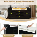 140*40*68cm Sideboard para el salón con 2 puertas en forma de L, armario para el salón con tabiques ajustables y luces LED, armario con lustre con 3 cajones, cómoda, negro