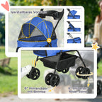 Cochecito para mascotas con función de plegado, cochecito para mascotas con ruedas dobles para perros y gatos pequeños, cochecito Oxford azul 67 x 45 x 96 cm