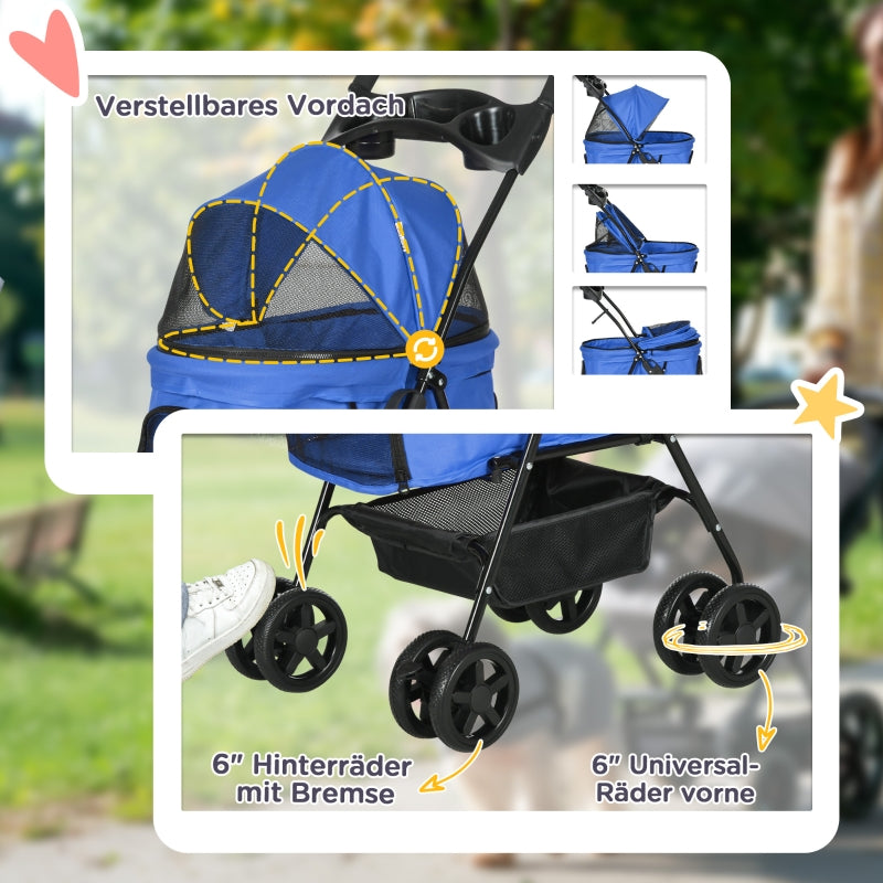 Cochecito para mascotas con función de plegado, cochecito para mascotas con ruedas dobles para perros y gatos pequeños, cochecito Oxford azul 67 x 45 x 96 cm