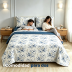 Juego de Sábanas 4 Piezas | Estampado Floral Azul Clásico | Fondo Blanco | Sábana Encimera + 2 Fundas | Suave y Transpirable