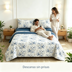 Juego de Sábanas 4 Piezas | Estampado Floral Azul Clásico | Fondo Blanco | Sábana Encimera + 2 Fundas | Suave y Transpirable
