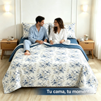 Juego de Sábanas 4 Piezas | Estampado Floral Azul Clásico | Fondo Blanco | Sábana Encimera + 2 Fundas | Suave y Transpirable