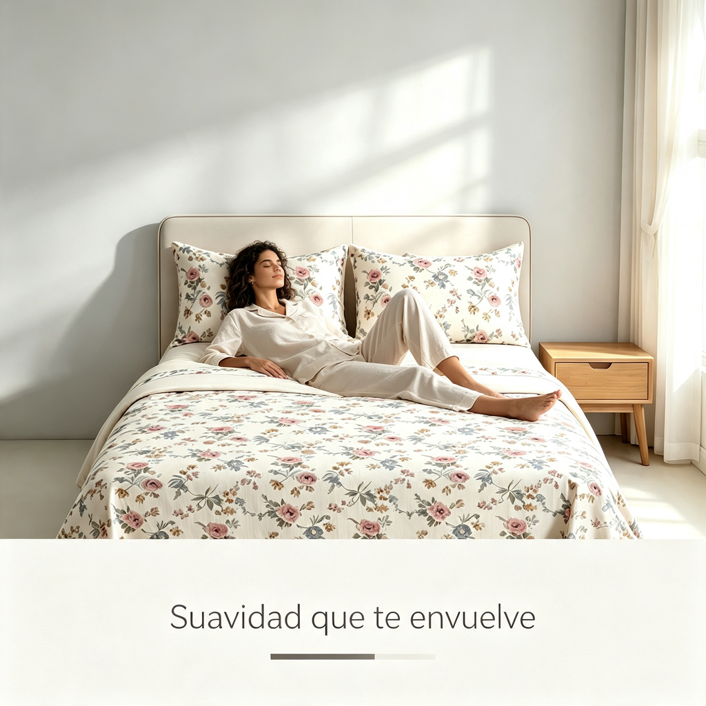 Juego de Sábanas 4 Piezas | Estampado Floral Rosa | Sábana Encimera + 2 Fundas | Suave y Transpirable