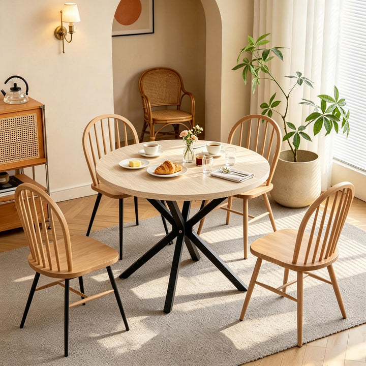 Mesa de comedor redonda moderna con estructura cruzada, Mesa redonda, Mesa universal con silueta elegante (solo mesa)