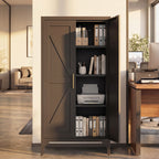 Gabinet de almacenamiento metálico de dos puertas ajustable para despensa de cocina, gabinete para el salón, comedor y oficina, negro
