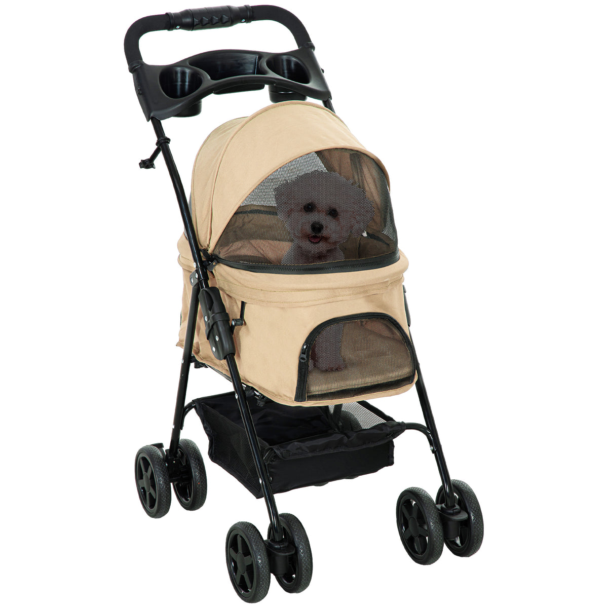Cochecito para mascotas con función de plegado, ideal para perros y gatos pequeños, Oxford Khaki 67x45x96cm
