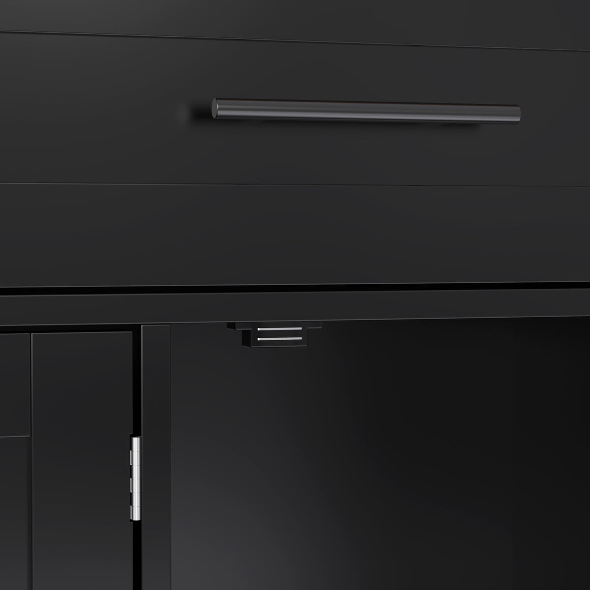 129x46(71)x91,5cm Esstischwagen /Anrichte con placa de mesa plegable, empotramientos internos en las puertas del armario, isla de cocina con 5 ruedas y estantes de intercambio y 2 cajones, para el comedor, negro