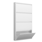 Gabinet de calzado de metal con 4 cajones volteables, organizador de calzado para la pared, estante oculto estrecho para el vestíbulo, blanco