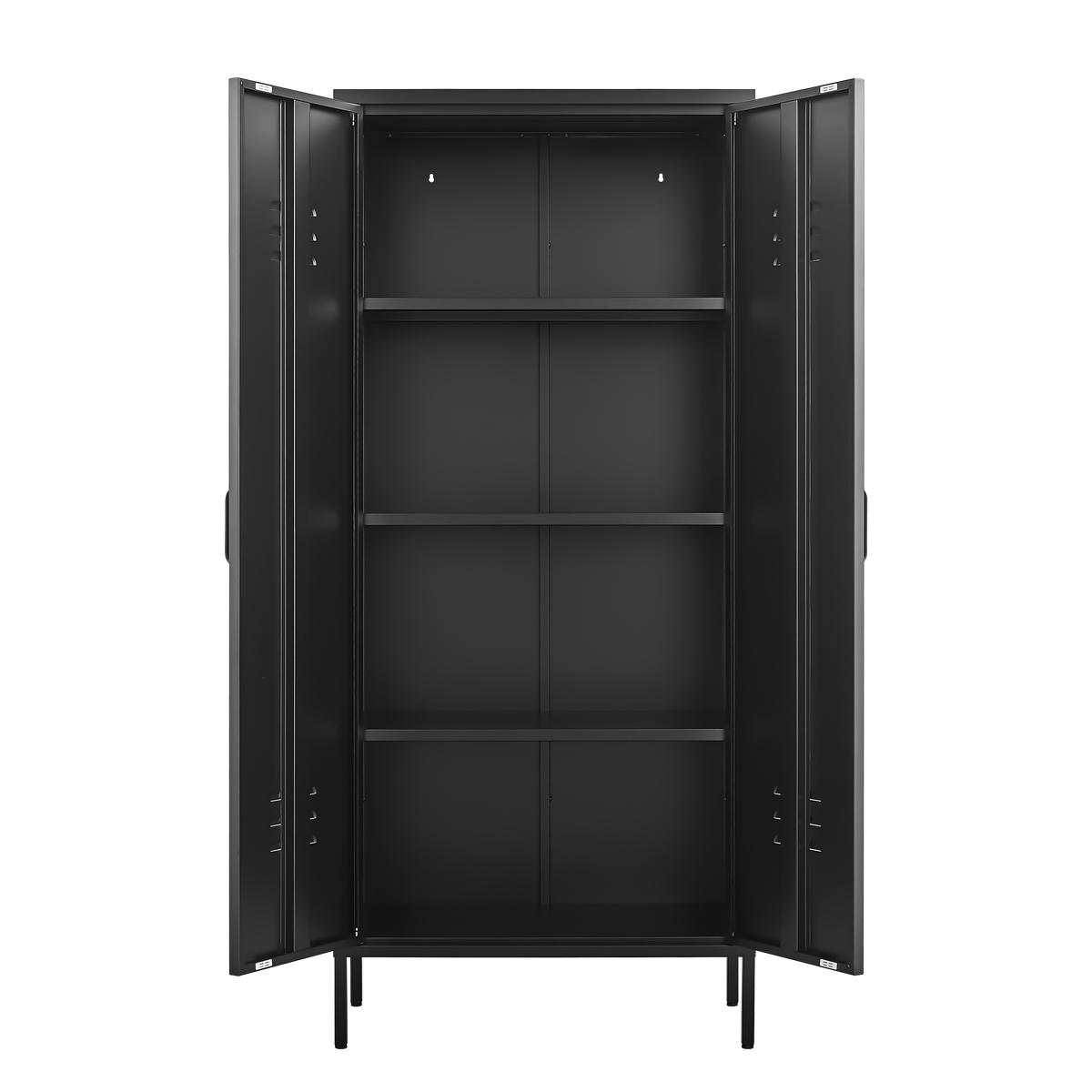 Gabinet de almacenamiento metálico alto negro con 2 puertas y estantes ajustables, gabinete multifuncional para oficina, cuarto de utilidades y garaje