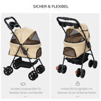 Cochecito para mascotas con función de plegado, ideal para perros y gatos pequeños, Oxford Khaki 67x45x96cm