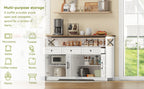 Buffet de 140 cm con espacio de almacenamiento, barra de café con 3 cajones, consola en estilo rústico con puertas, armarios con tablones de empotramiento, adecuado para la cocina, el salón, el vestíbulo, estilo rústico blanco/marrón
