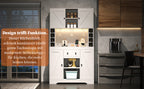 Armario de cocina, armario alto, armario de vinos con soportes de empotramiento ajustables, cajón, soporte para vasos de vino de acero inoxidable, compartimentos para botellas de vino, iluminación LED con cambio de color y enchufes, 180 × 105 × 40 cm
