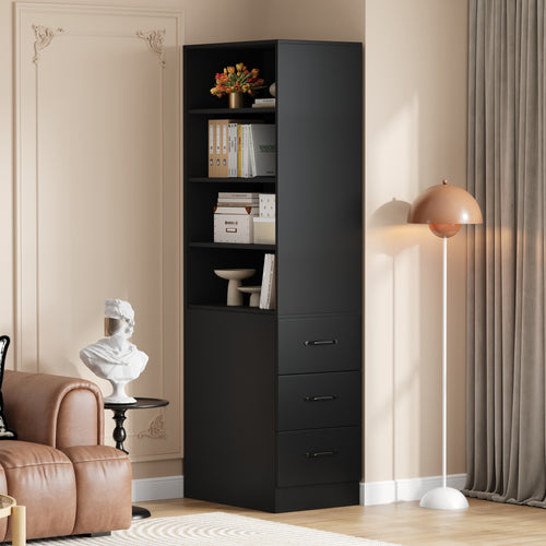 180 cm de alto, estantería de libros extra estrecha con cajones laterales - Estantes ajustables, intercambiables izquierda y derecha, adecuada para espacios pequeños - Sideboard, estantería alta para el salón, estantería para libros