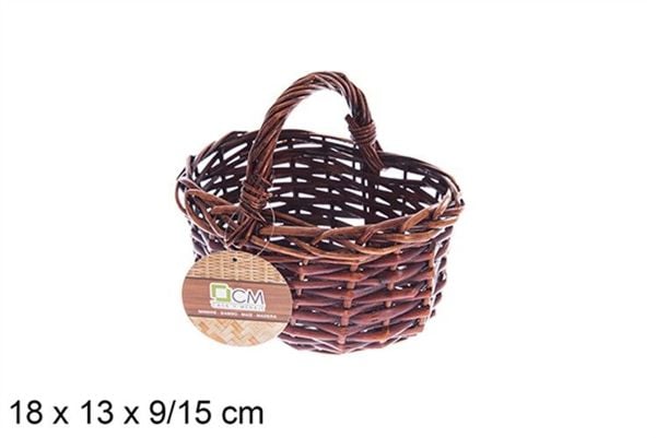 Cesta Mimbre Ovalada Caoba con Asa