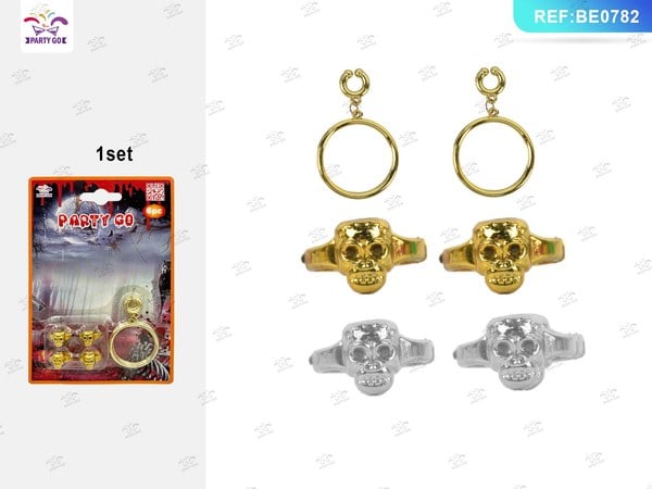 Conjunto de Joyas de Halloween: 2 Aretes y 4 Anillos