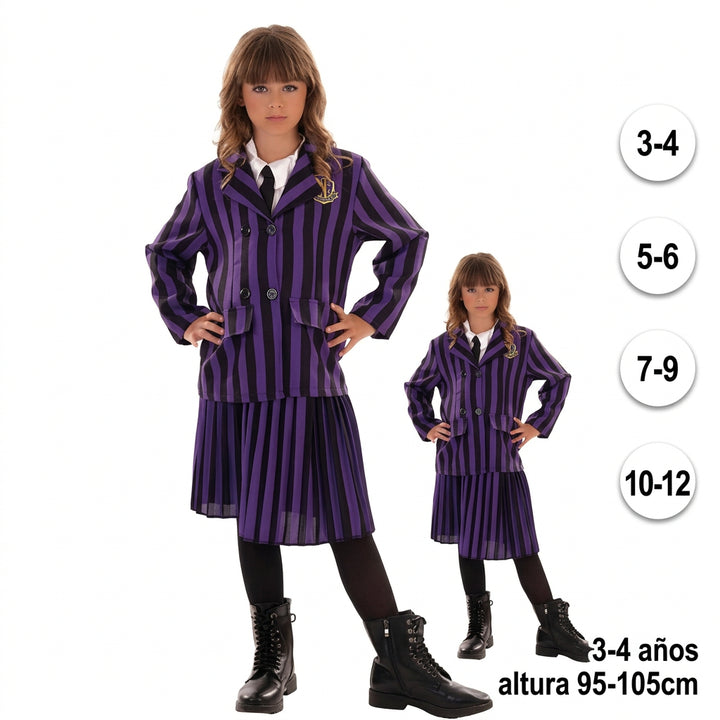 Disfraz Estilo Wednesday para Niña Set Completo