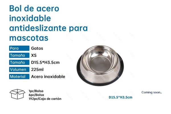 Bol Antideslizante Acero Inoxidable para Mascotas XS
